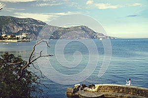 View of luxury resort and bay of Villefranche-sur-Mer, Cote d`Azur, french riviera