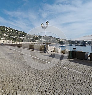 View of luxury resort Villefranche-sur-Mer and bay on French Riviera at Mediterranean Sea. Cote d`Azur. France.