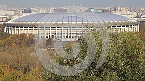 View of Luzhniki stadium from Sparrow Hills or Vorobyovy Gory observation viewing platform