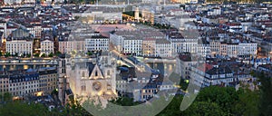 View of Lyon city from Fourviere at night