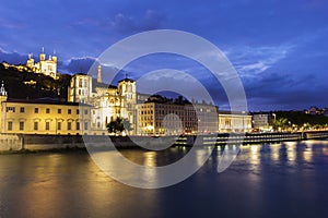 View on Lyon in France in the evening