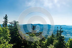 View from Lysa hora hill in Moravskoslezske Beskydy mountains in Czech republic