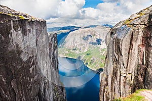 View of Lysefjord and Kjerag mountain, landmark in Norway