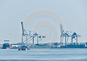 View on Maas river ports of Rotterdam