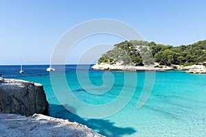 View of Macarella bay and beautiful beach, Menorca, Balearic Islands, Spain