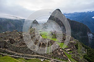 View of Machu Picchu Inca ruins in Peru