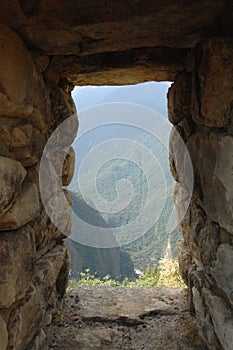 View from Machu Picchu, Peru through window
