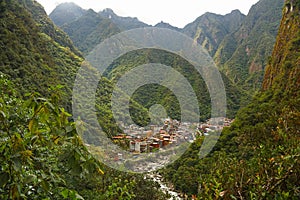 View of Machupicchu Pueblo or Aguas Calientes, Cusco, Peru