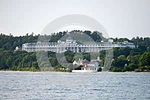 View of Mackinac island`s grand hotel