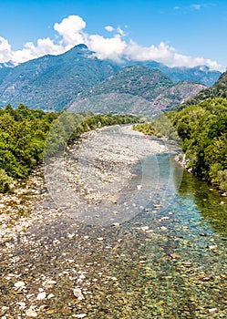 View of Maggia river, beginning of famous Vallemaggia in canton Ticino of Switzerland photo