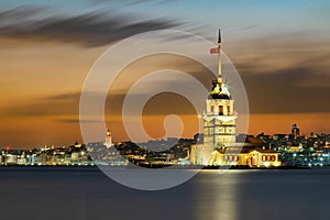 View of the Maiden Tower in Istanbul at sunset, Turkey