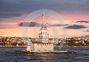 View of the Maiden tower at sunset, Istanbul,
