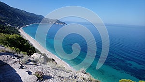 View on main city beach and waves on the sea