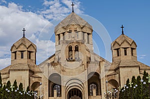 View of the main entrance of the Cathedral of Gregory the Illuminator  from Tigran Mets street in the capital of Armenia Yerevan