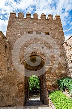 View of the main entrance/gate to the Almeria (AlmerÃ­a) castle (Alcazaba of Almeria)