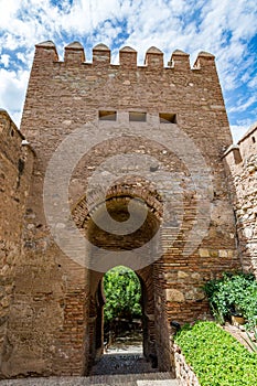 View of the main entrance/gate to the Almeria (AlmerÃÂ­a) castle (Alcazaba of Almeria)