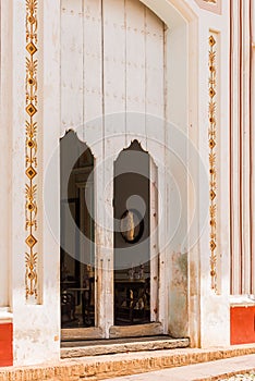 View of the main entrance to the building, Trinidad, Sancti Spiritus, Cuba. Copy space for text.