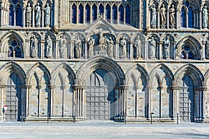View of the main facade of Nidaros cathedral in trondheim, Norway