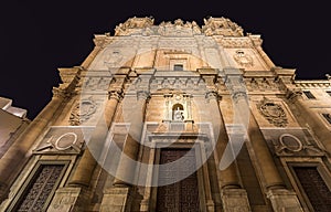 View of main facade of University of Salamanca, Community of Castile and Leon, Spain.  Declared a UNESCO World Heritage Site in