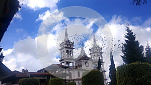 View of the main garden church and portals of Mazamitla Jalisco Mexico