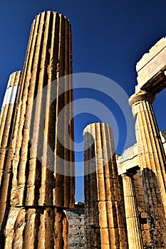 View of the main monuments of Athens (Greece). Acropolis. The Parthenon