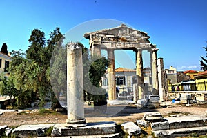 View of the main monuments of Athens (Greece). Roman Agora. photo