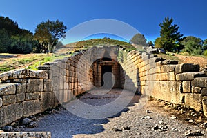 View of the main monuments of Greece. Mycenae. Treasure of Atreus or Tomb of Agamemnon.