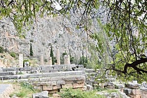 View of the main monuments of Greece. Ruins of ancient Delphi. Oracle of Delphi photo