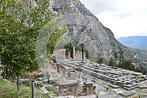View of the main monuments of Greece. Ruins of ancient Delphi. Oracle of Delphi photo
