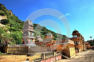 View of the main monuments and points of interest in Jaipur. Galta Temple or Temple of the Monkeys, or Galtaji photo