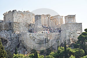 View of the main monuments and sites of Athens (Greece). View of the Acropolis and the Parthenon.