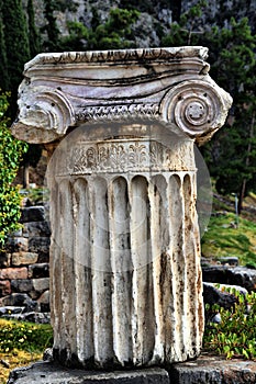View of the main monuments and sites of Greece. Delphi. Column near the Oracle of Delphi. photo