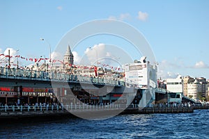 View of the main places and monuments of Istanbul (Turkey). Galata bridge