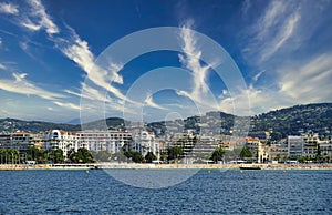 View of the main street of cannes with its hotels and boutiques