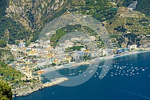 View of Maiori beach from Ravello, Amalfi Coast, Italy, Europe