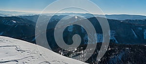 View from Majerova skala hill in winter Velka Fatra mountains in Slovakia