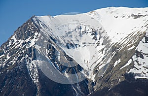 View of majestic peak of mount Vettore covered by snow, Europe photo