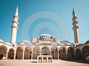 View of the majestic Suleiman Mosque patio, Istanbul, Turkey. photo