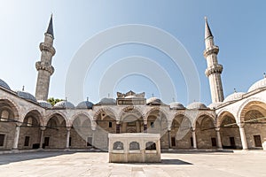 View of the majestic Suleiman Mosque patio, Istanbul, Turkey. photo