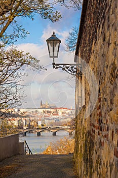 View of Mala Strana and Hradcany from Vysehrad castle over over Vltava river. Prague, Czech Republic.