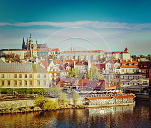 View of Mala Strana and Prague castle over Vltava river