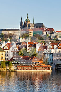 View of Mala Strana and Prague castle over Vltava river