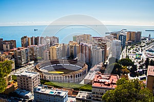 View of Malaga with the Plaza de Torros and the Harbour