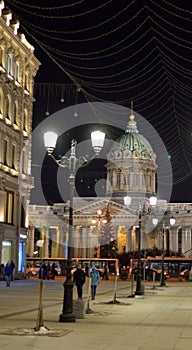 View of Malaya Konyushennaya Street at night.