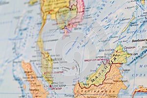 View of Malaysia on the World Map. Russian map.