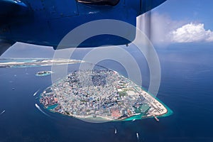 View of Male the capital city of Maldives from seaplane