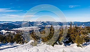 Pohľad na hrebeň Malej Fatry v zimných horách, Slovensko Veľký Choč 12.1.2020