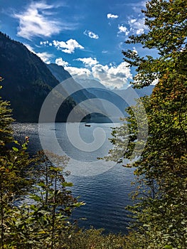 view from Malerwinkel near Schoenau over lake Koenigssee kingÂ´s lake, Bavaria, Germany