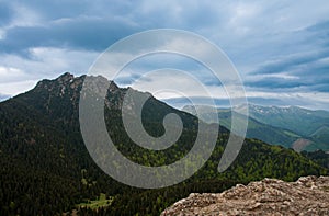 View from Maly Rozsutec to Velky Rozsutec, Mala Fatra, Slovakia in spring cloudy morning