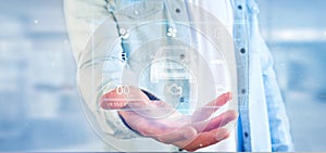 Man holding a Dashboard smartcar interface dashboard 3d rendering